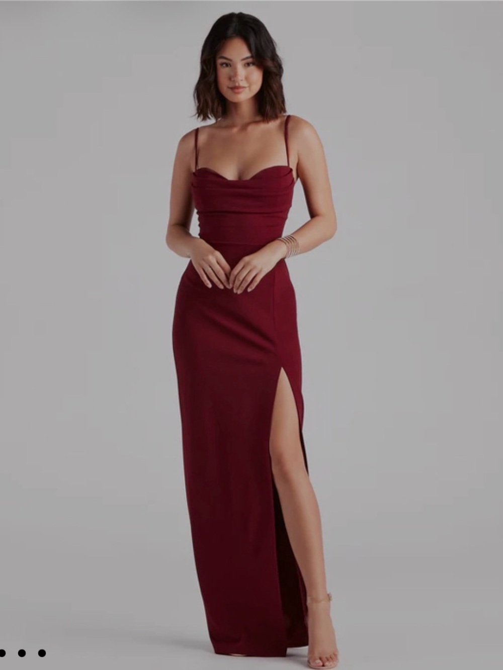 Windsor Elegant Burgundy Gown with Side Thigh Slit